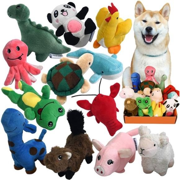 Squeaky Plush DogToy Pack Small Stuffed PuppyChew 12Dog Toys Bulk with Squeakers - Picture 1 of 6